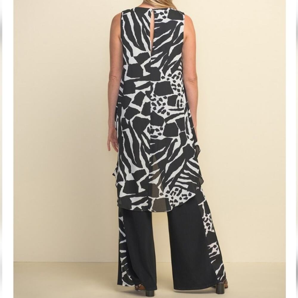 Joseph Ribkoff Jumpsuit Women's Size 8 Black‎ Vanilla Layered Flowy Animal Print - Picture 4 of 11